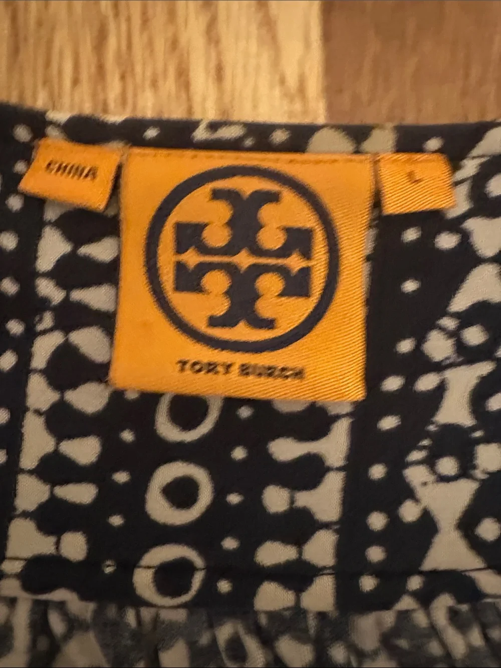 Tory Burch Navy and White Printed Wrap Dress Size L